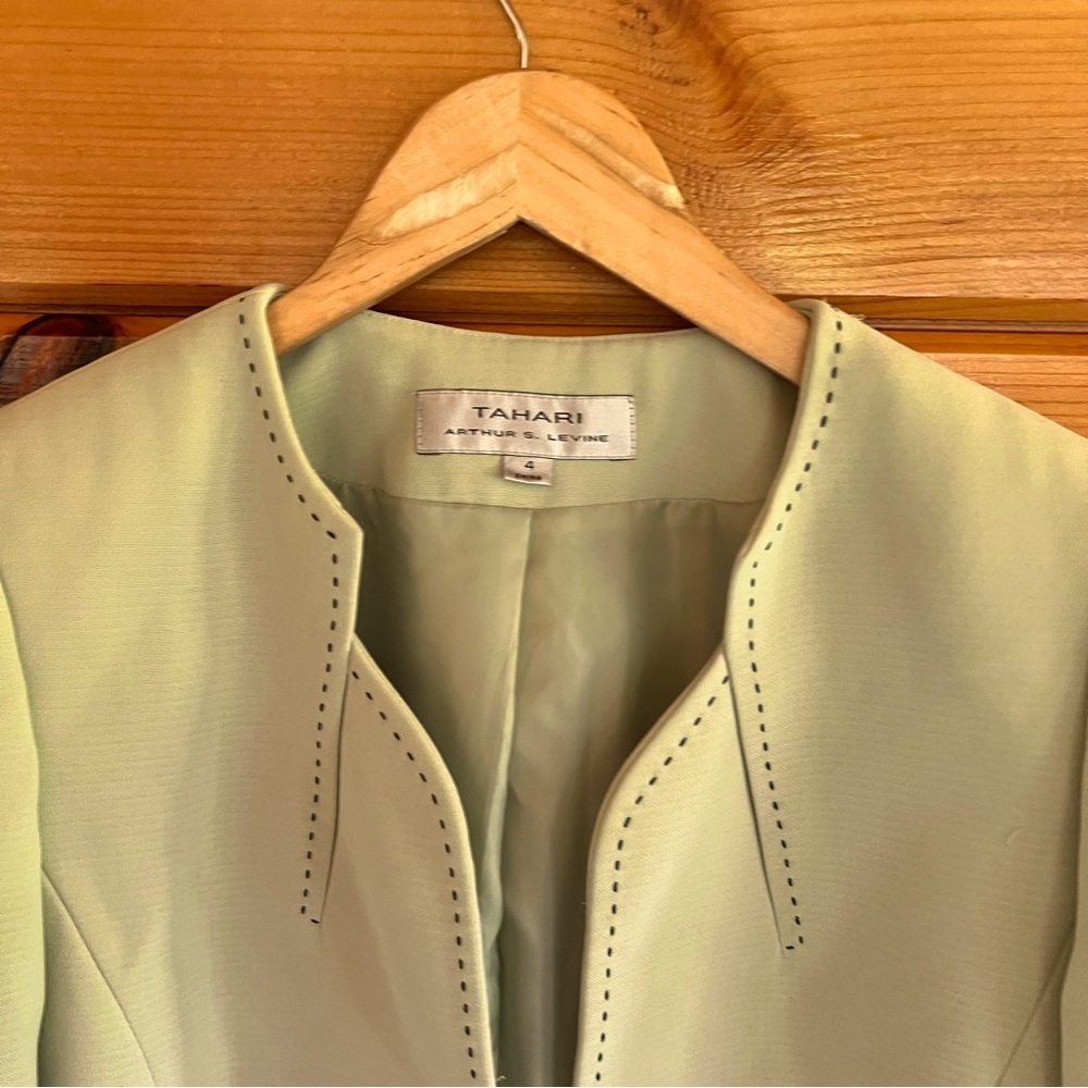 Tahari Arther ASL Green Long Sleeve Open Lined Blazer with Decorative Trim 4